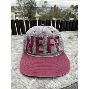 NEFF Baseball Hat Grey Maroon Adjustable Strapback Dad Cap Spellout‎ Skater